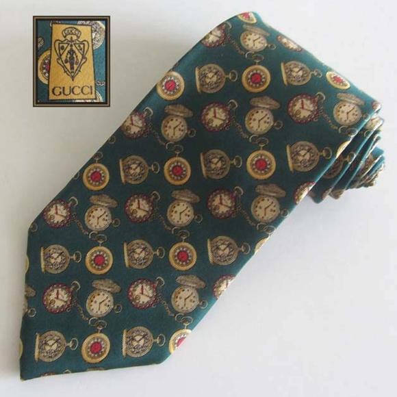 Gucci Other - GUCCI green pocket watch print necktie 100% silk